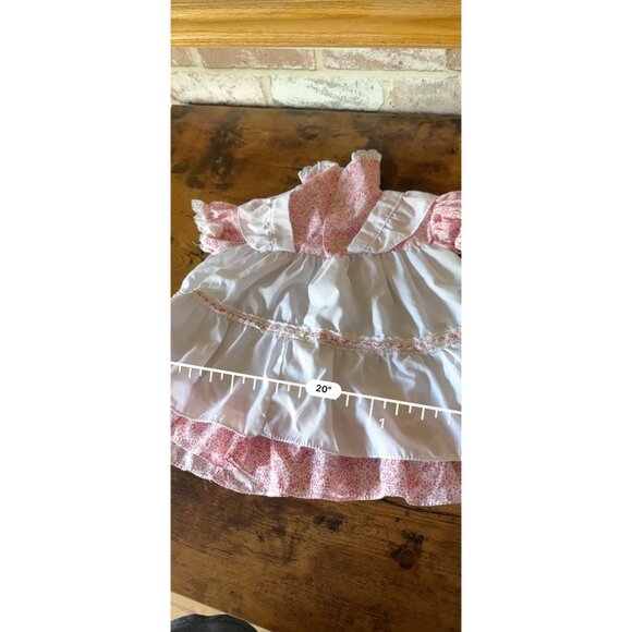 Vintage Baby Doll or Newborn Dress With Floral Print & Lace Trim Red - Picture 14 of 15